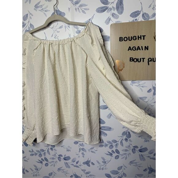 Max Studio Smocked Long Sleeve Blouse Ecru Ivory Size S - Picture 6 of 9